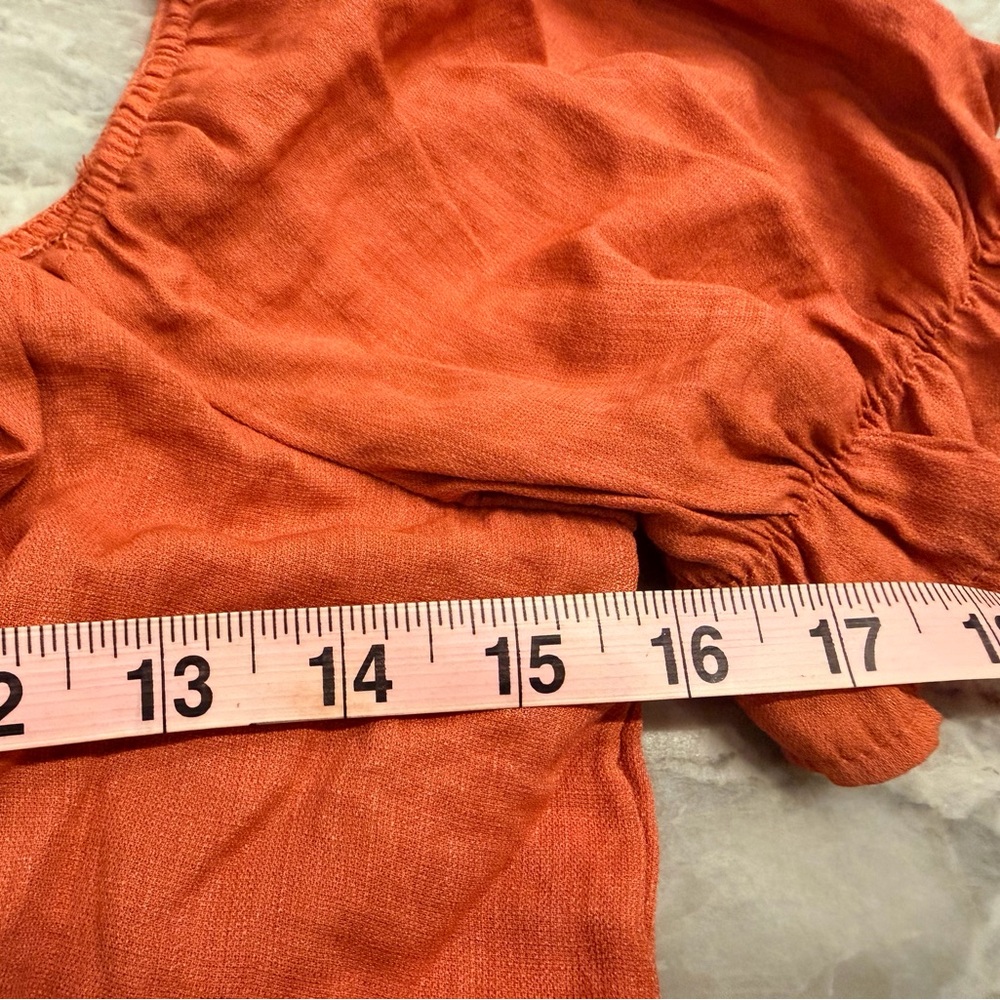 Trixxi Rust Orange Tiered Puff Sleeve Mini Dress Size M - Picture 8 of 10